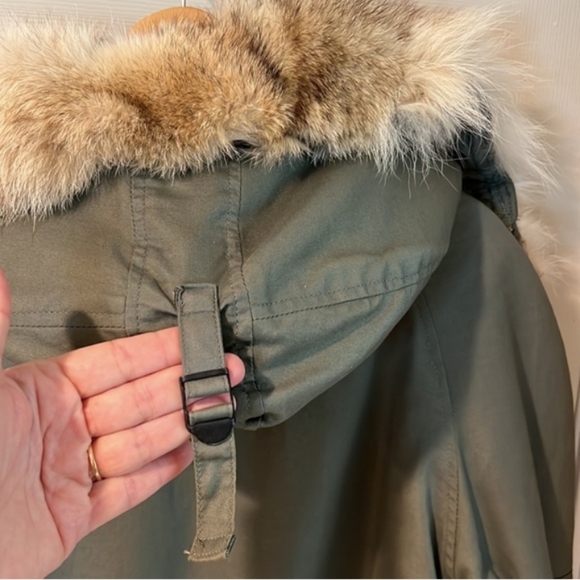 Vintage Green Military Flight Hooded Parka with Real Fur Hood Trim M - Picture 9 of 13